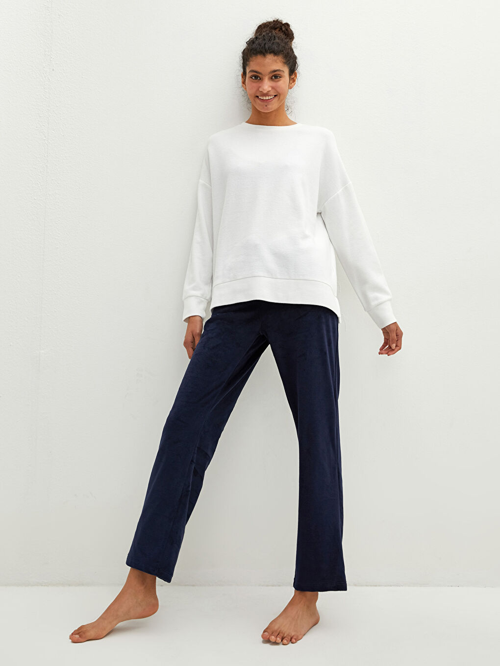 Elastischer Bund Regulär Taschen Detaillierte Samt Pyjama-Hosen für Damen-2