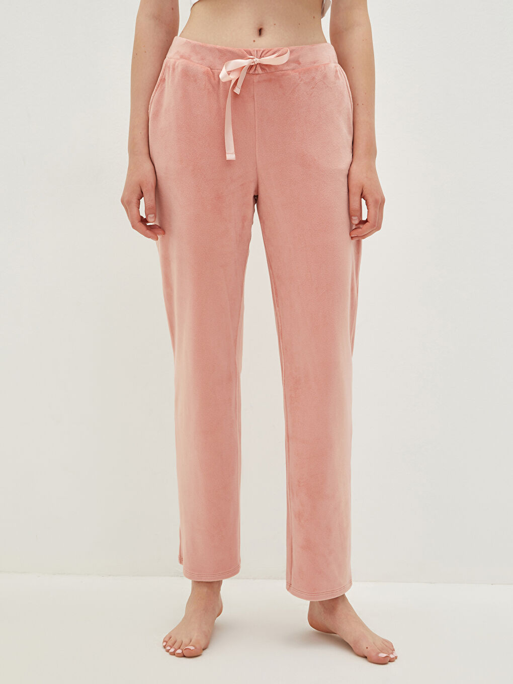 قيعان بيجامة قطيفة للسيدات بخصر مرن وجيوب بتفاصيل عادية-2