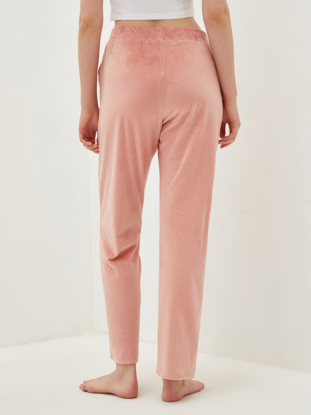 قيعان بيجامة قطيفة للسيدات بخصر مرن وجيوب بتفاصيل عادية-3