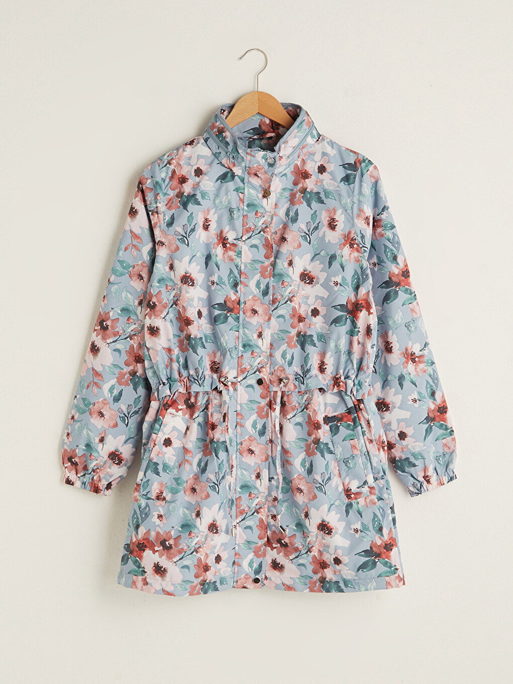 Women's Raincoat with Hidden Hooded Floral Print Long Sleeve-6