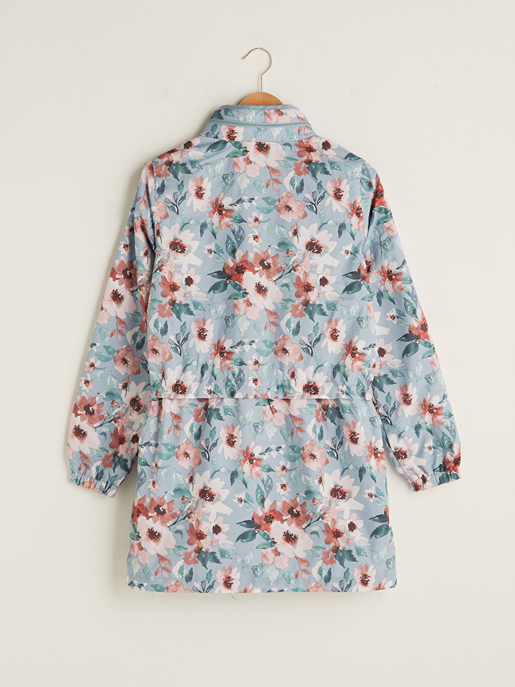 Women's Raincoat with Hidden Hooded Floral Print Long Sleeve-7