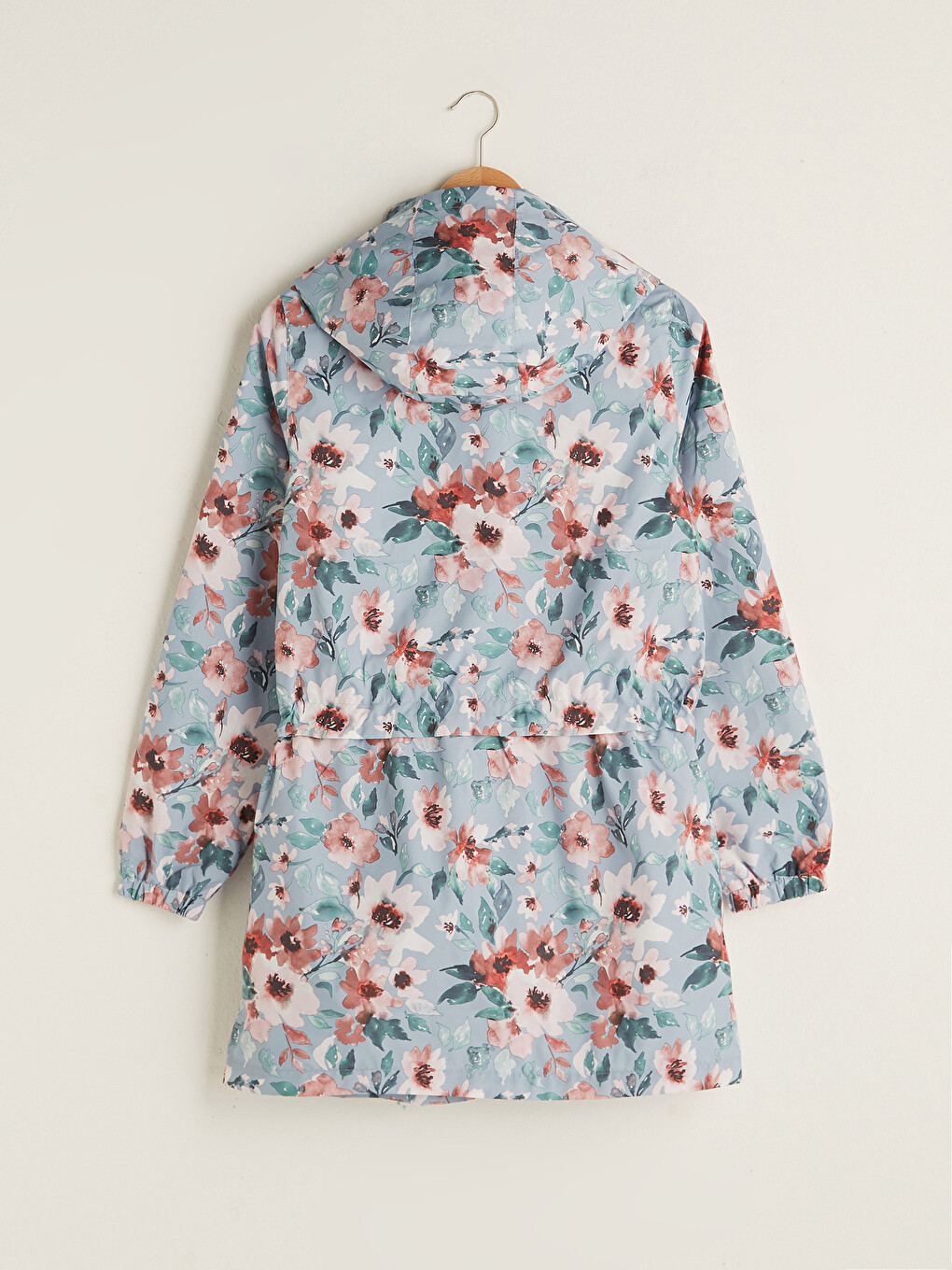 Women's Raincoat with Hidden Hooded Floral Print Long Sleeve-8