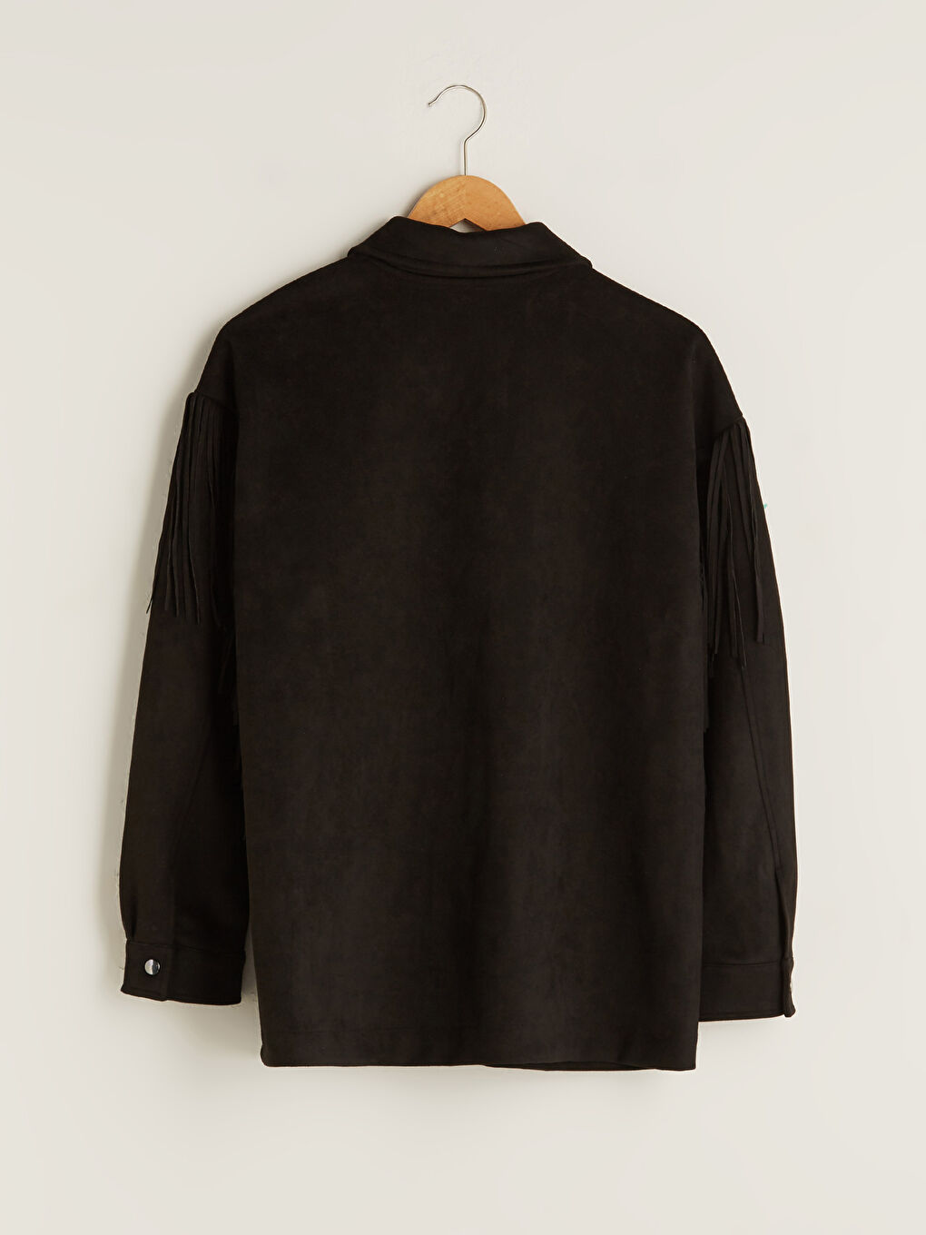 LCW Vision Hemdkragen Fransen Taschen Detail Langarm Wildlederstoff Dünner Mantel für Damen -W10122Z8-CVL