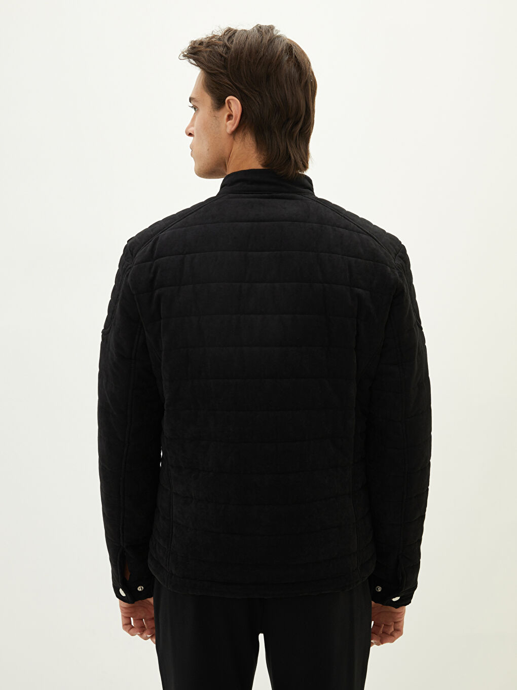 Manteau Épais en Suède à Col Motard Svelte pour Hommes-4