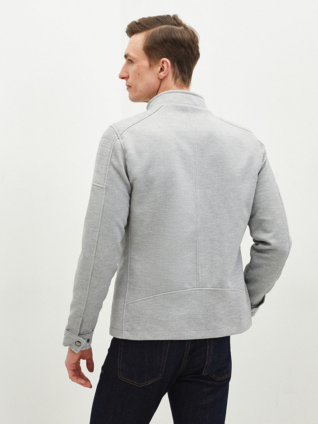 Gri Slim Fit Biker Yaka İnce Erkek Mont-5