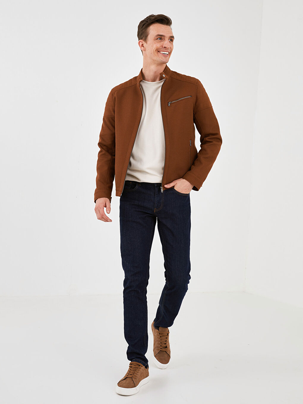 Пальто Мужское Слим Байкерский Воротник Тонкий-4