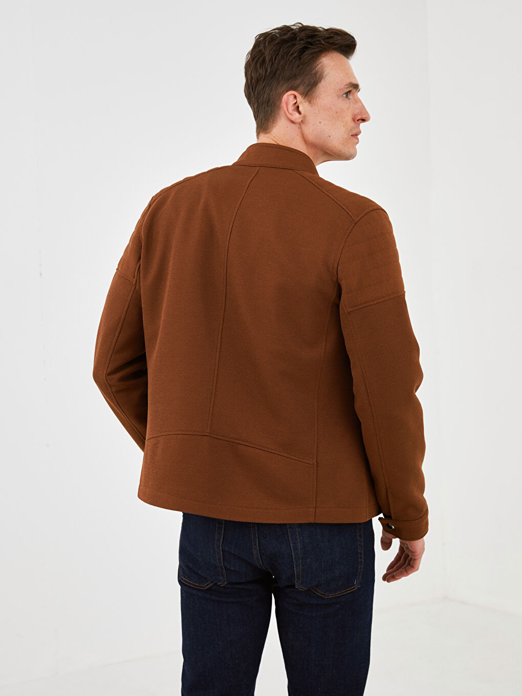 Пальто Мужское Слим Байкерский Воротник Тонкий-5