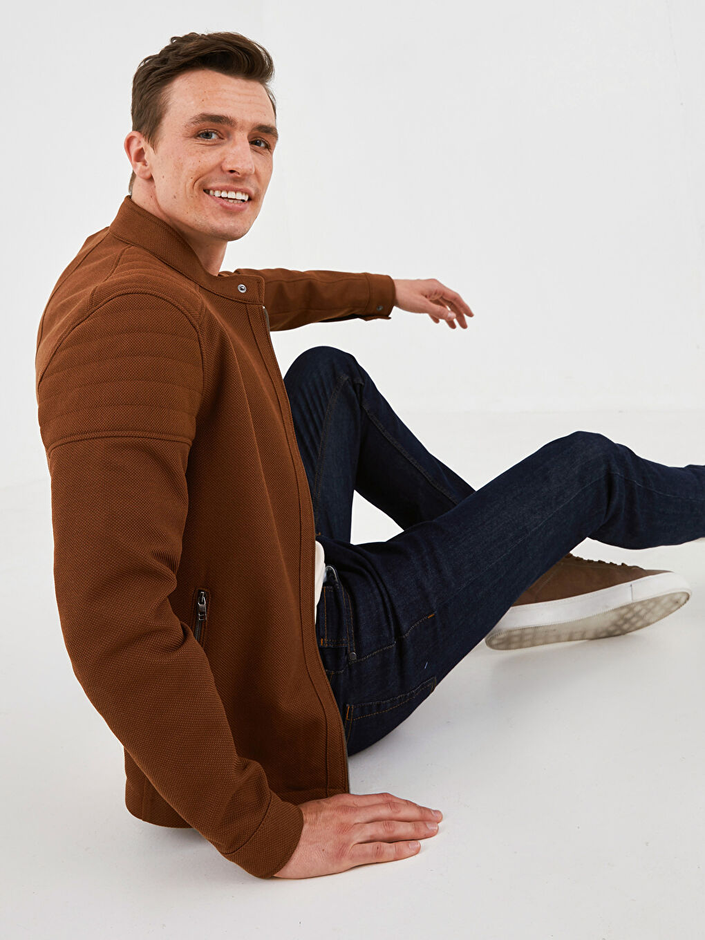 Пальто Мужское Слим Байкерский Воротник Тонкий