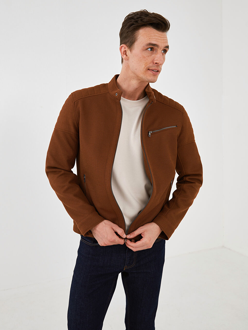 Пальто Мужское Слим Байкерский Воротник Тонкий-1