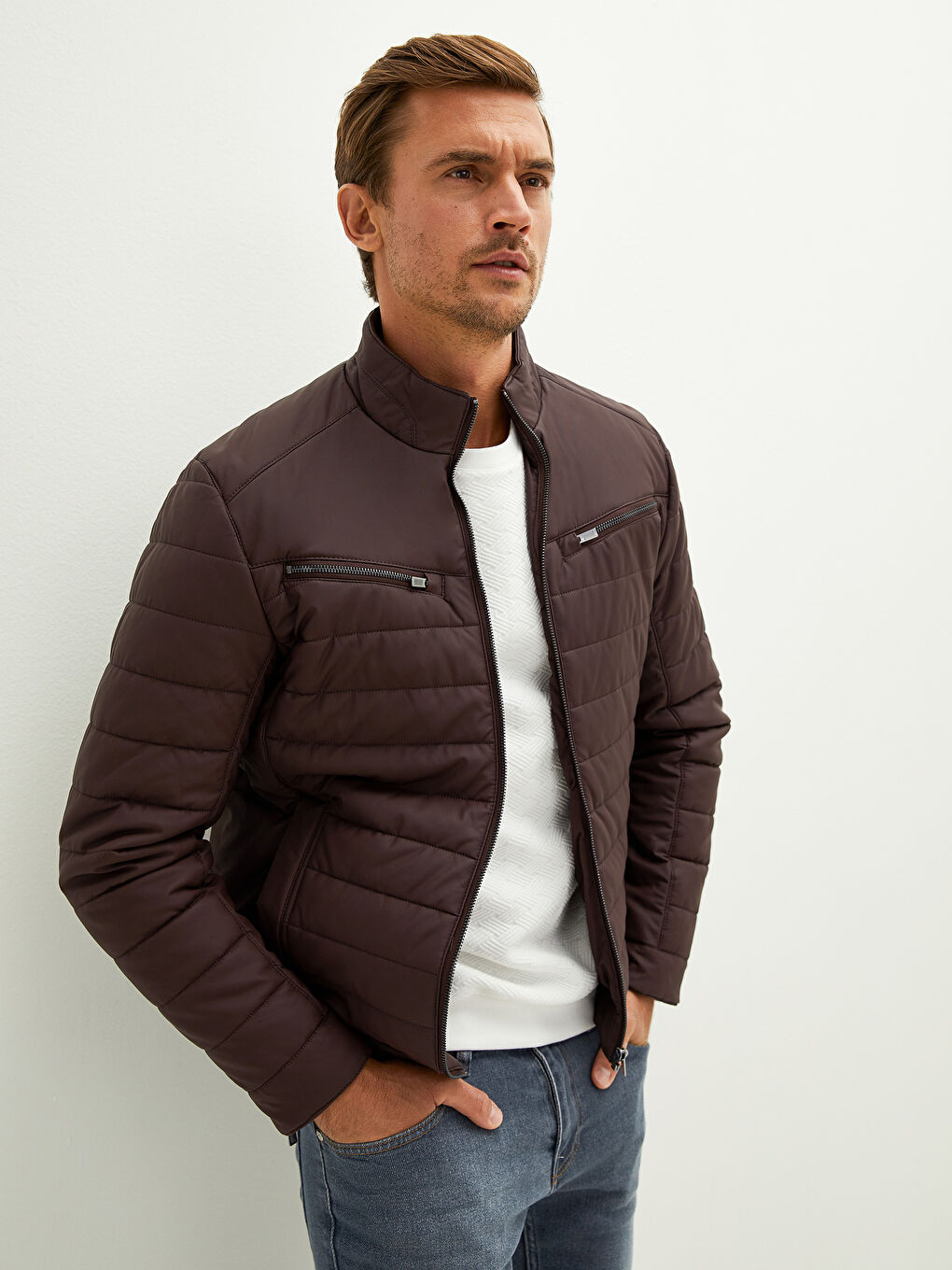 Пальто из искусственной кожи слим фит с воротником-труба для мужчин-2