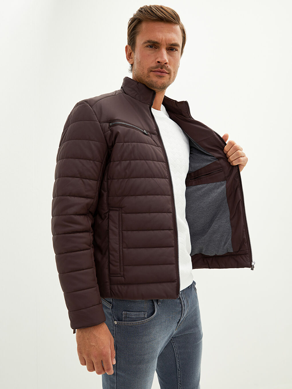 Пальто из искусственной кожи слим фит с воротником-труба для мужчин-3