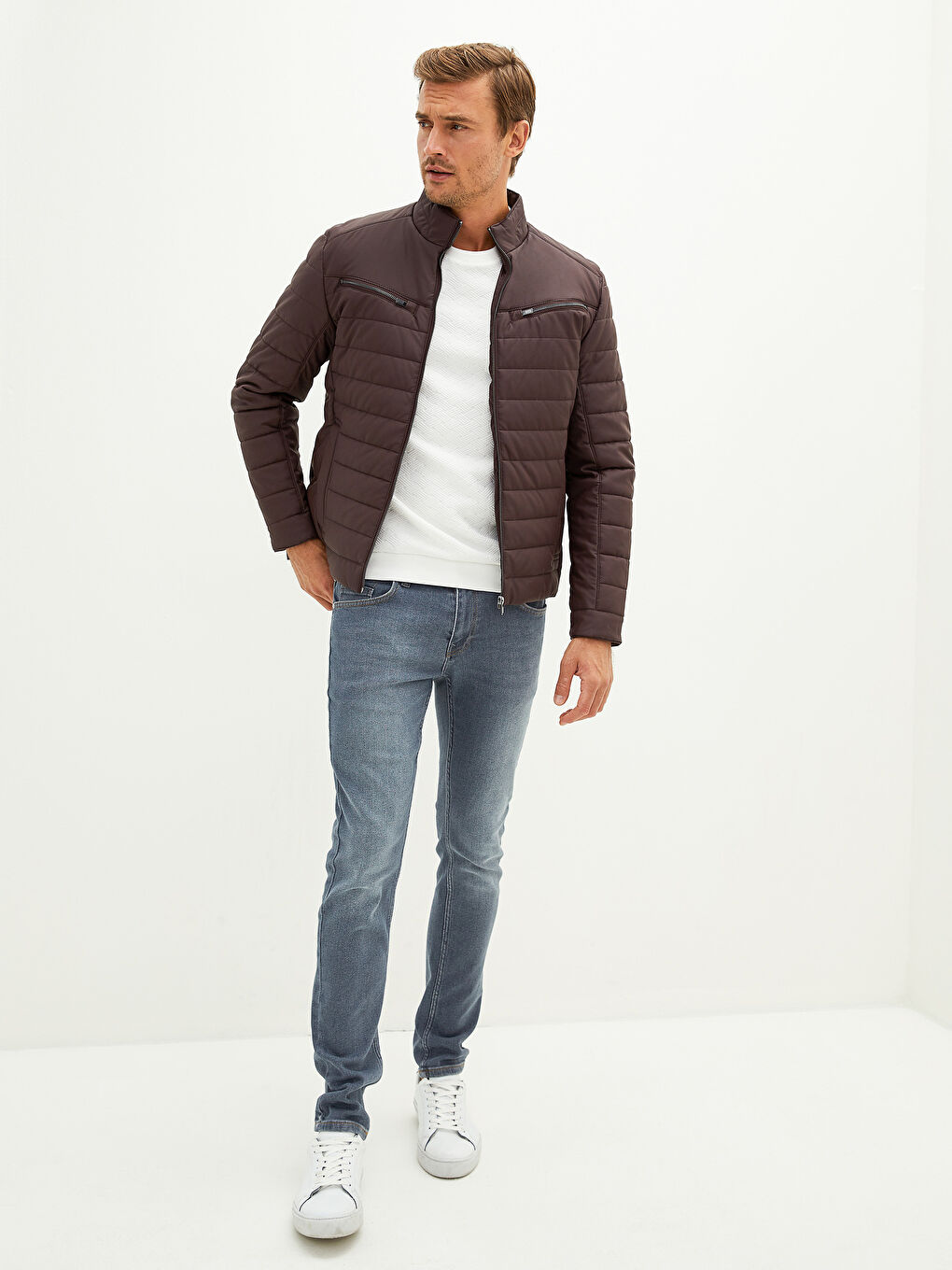 Пальто из искусственной кожи слим фит с воротником-труба для мужчин-4