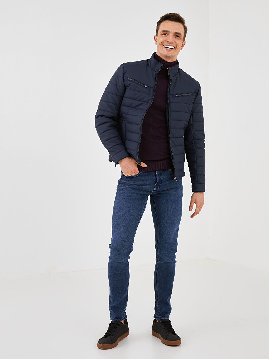 Пальто из искусственной кожи слим фит с воротником-труба для мужчин-3