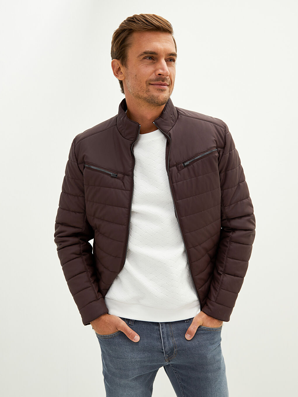 Пальто из искусственной кожи слим фит с воротником-труба для мужчин-1