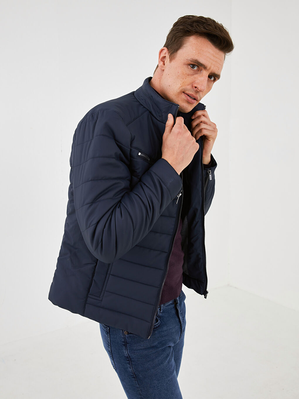 Пальто из искусственной кожи слим фит с воротником-труба для мужчин