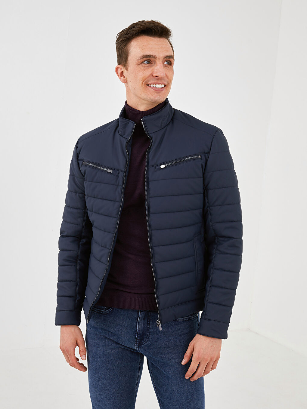 Пальто из искусственной кожи слим фит с воротником-труба для мужчин-1