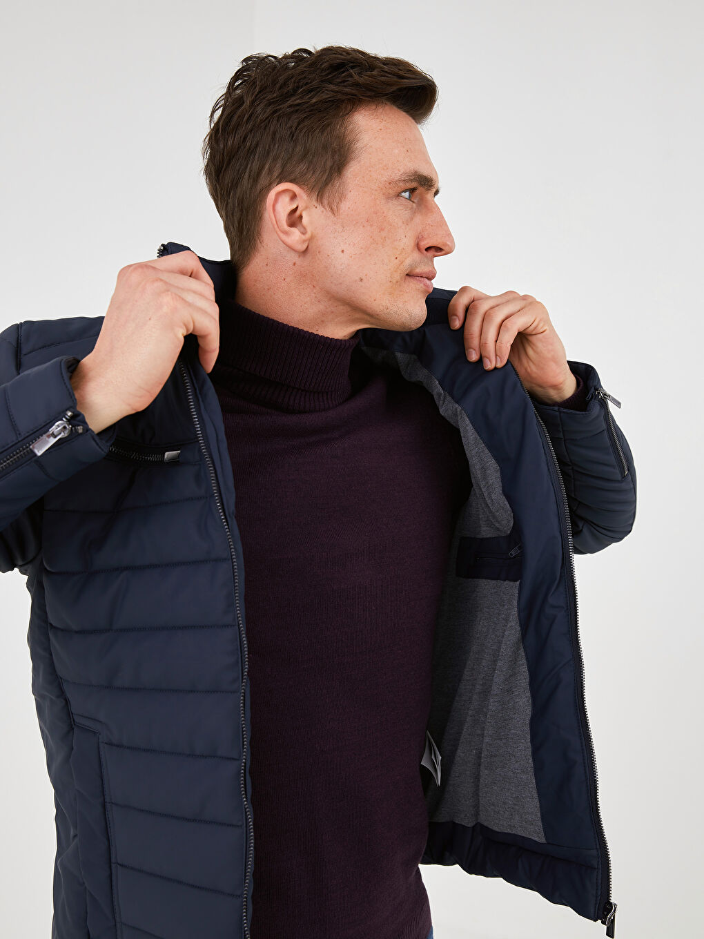 Пальто из искусственной кожи слим фит с воротником-труба для мужчин-2