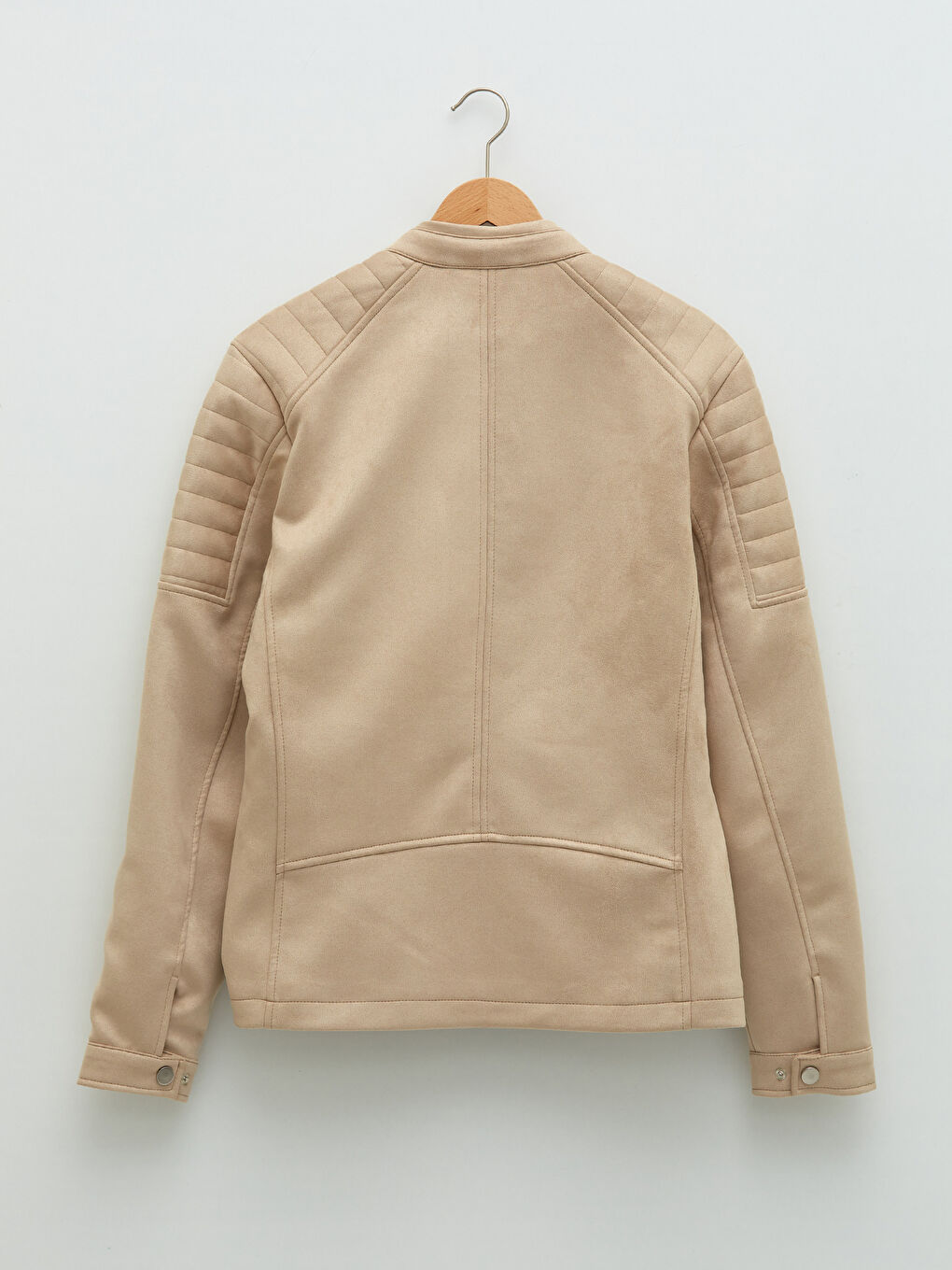 Bej Slim Fit Biker Yaka İnce Süet Erkek Mont-6