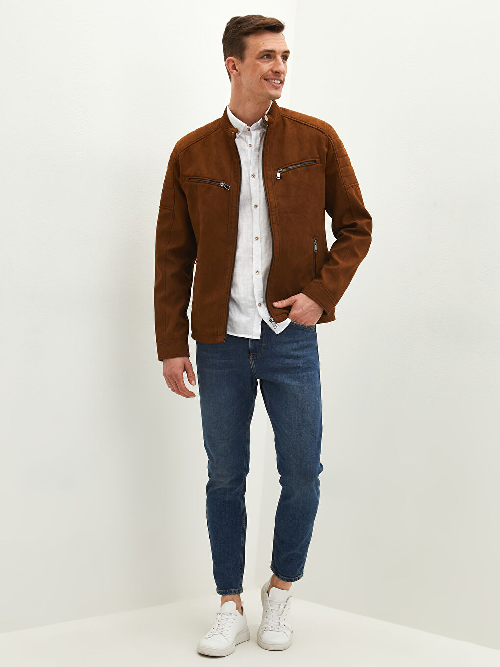 Muška slim fit jakna od imitacije prevrnute kože -W10167Z8-JJL