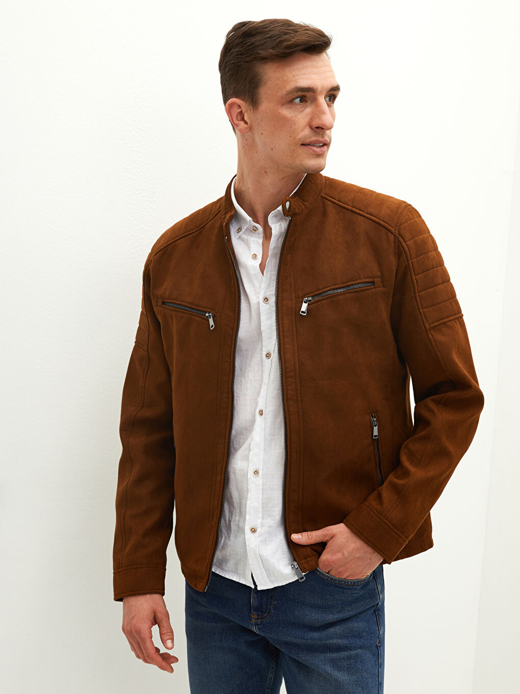 Muška slim fit jakna od imitacije prevrnute kože -W10167Z8-JJL