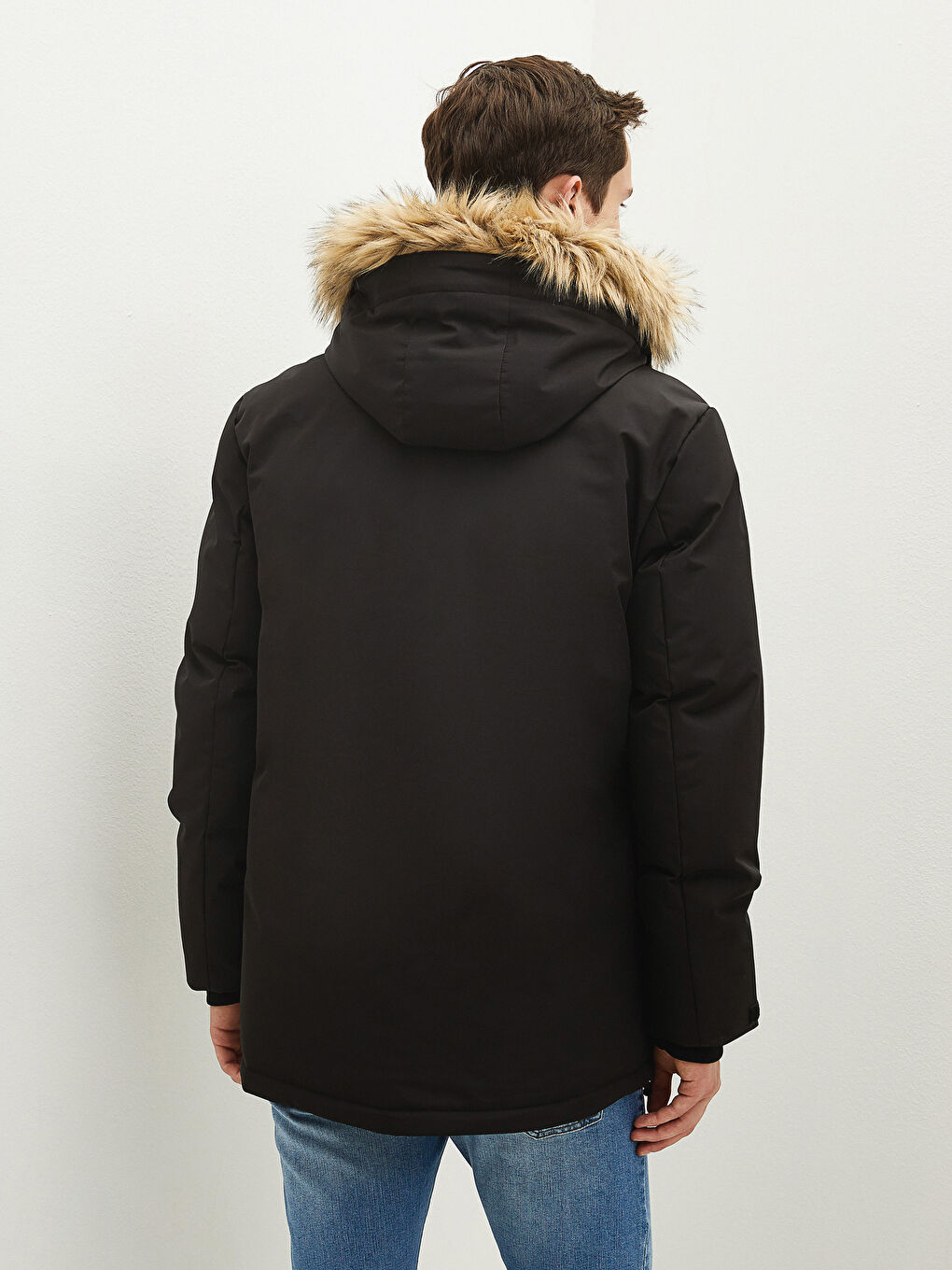 Slim Fit Fur Hooded Thick Men's Coat-5