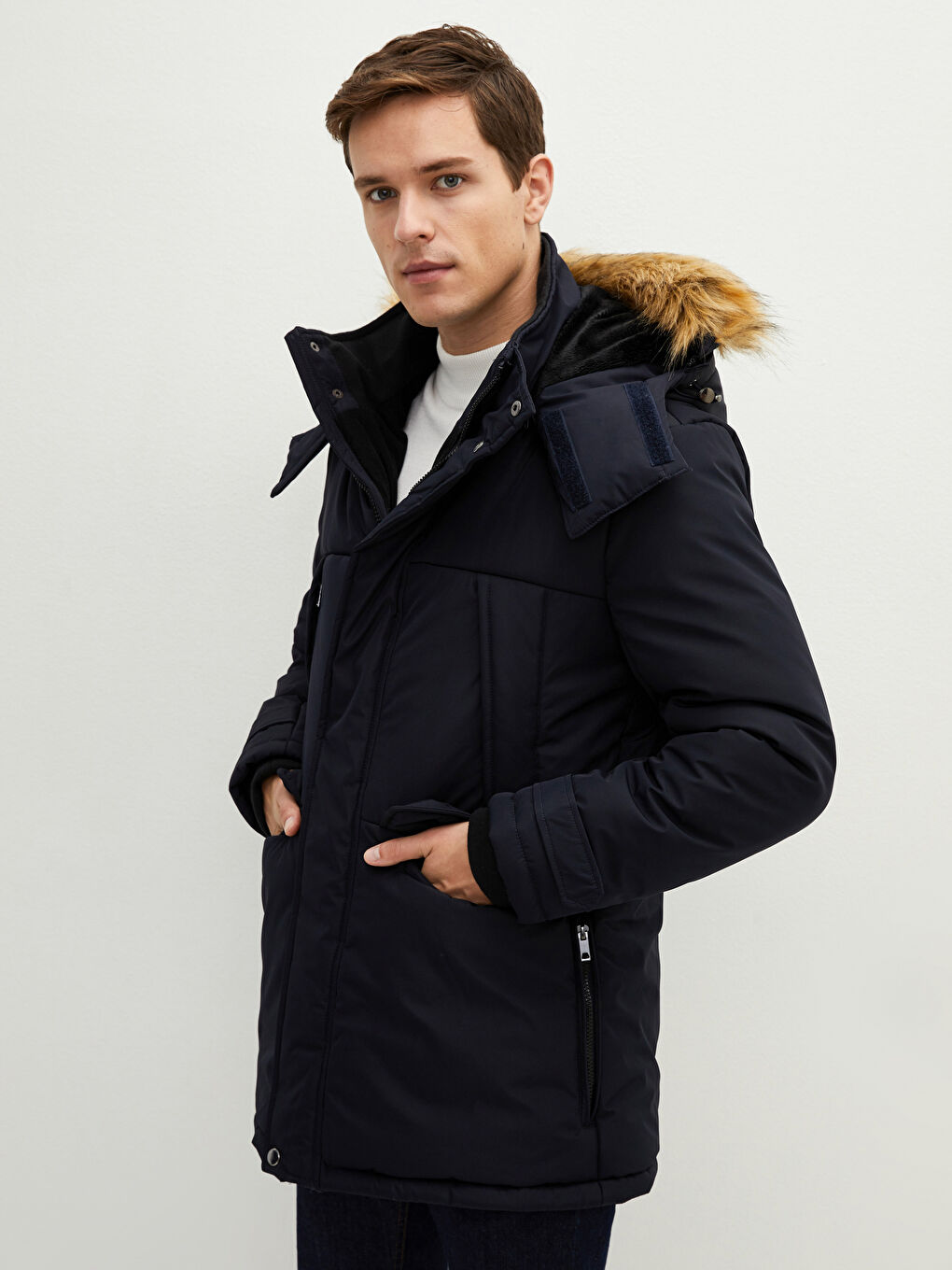Slim Fit Fur Hooded Thick Men's Parka-6