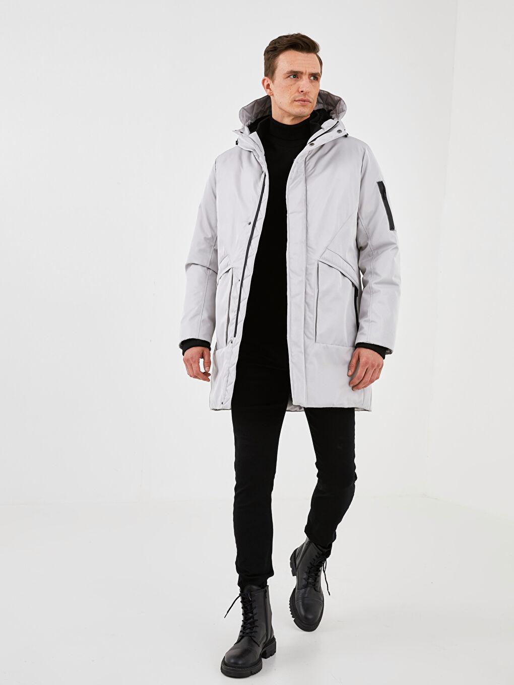 Slim Fit Hooded Thick Men's Parka-5