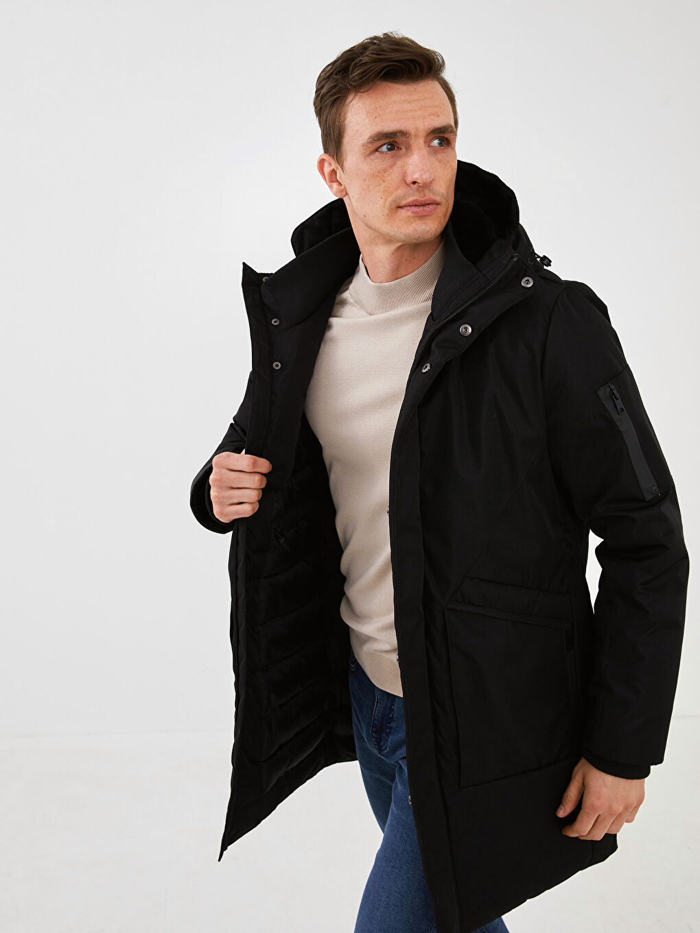 LCW Vision Slim Fit Hooded Thick Men's Parka -W10191Z8-CVL