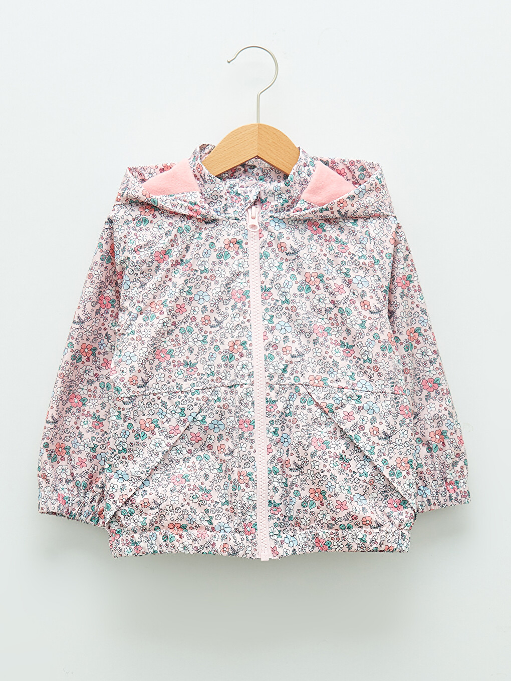 Hooded Long Sleeve Printed Baby Girl Zipper Raincoat