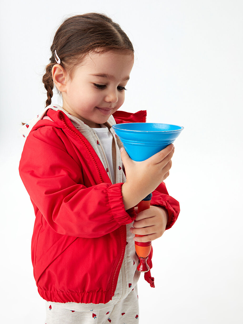 Kırmızı Kapüşonlu Uzun Kollu Basic Kız Bebek Fermuarlı Yağmurluk-1