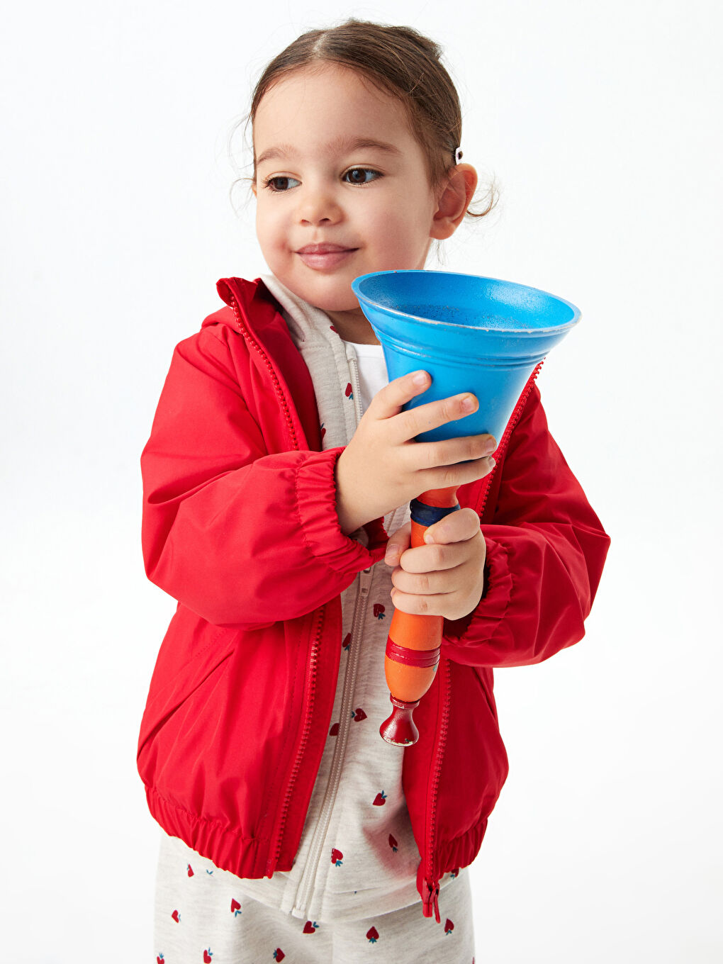 Kırmızı Kapüşonlu Uzun Kollu Basic Kız Bebek Fermuarlı Yağmurluk-2