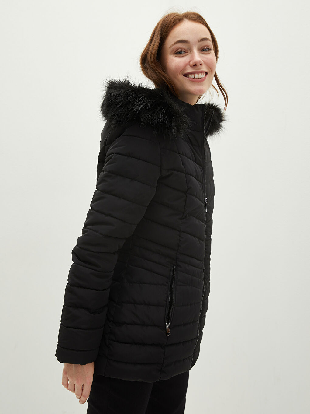 Geacă Matlasată Inflabilă Groasă Cu Glugă Mânecă Lungă Detaliu Buzunar pentru Femei-2