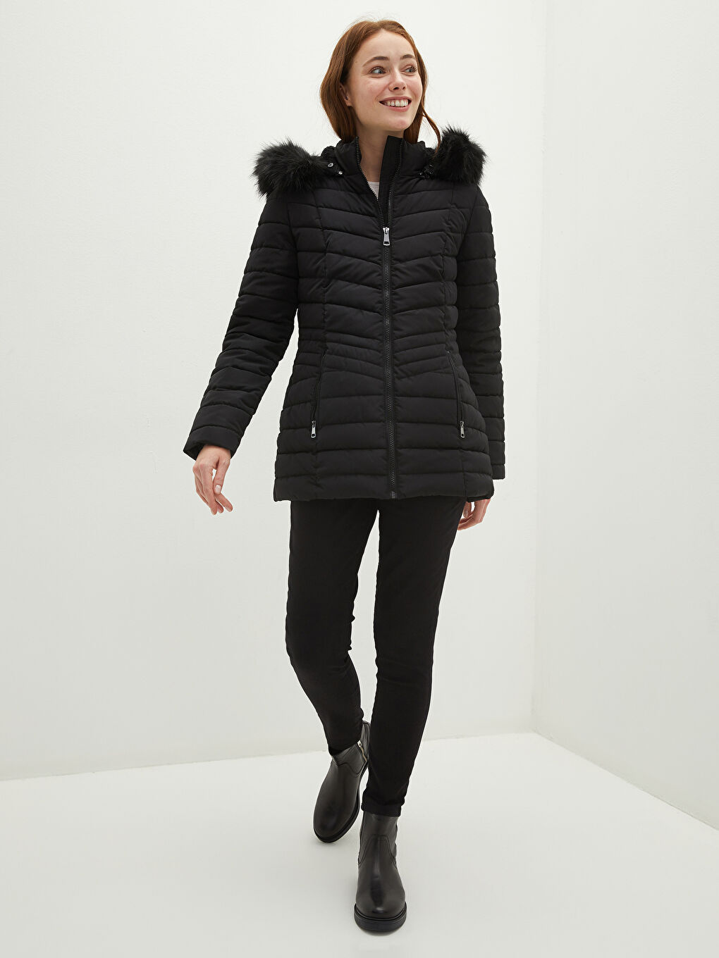 Geacă Matlasată Inflabilă Groasă Cu Glugă Mânecă Lungă Detaliu Buzunar pentru Femei-4