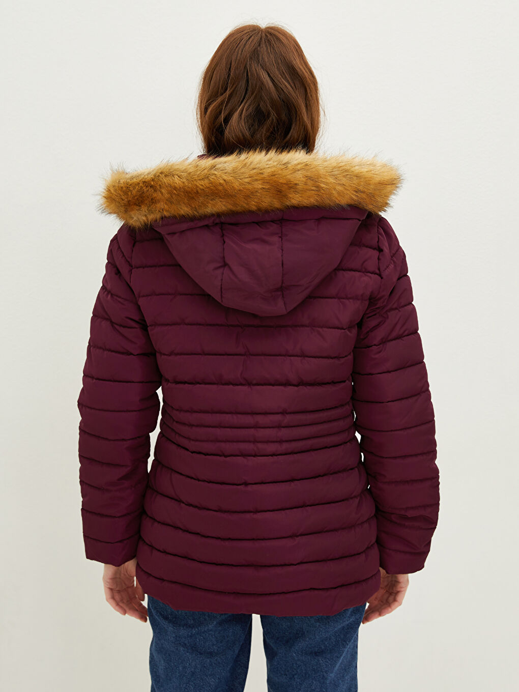 معطف منفوخ سميك مزود بغطاء رأس كم طويل بتفاصيل جيب للسيدات-9