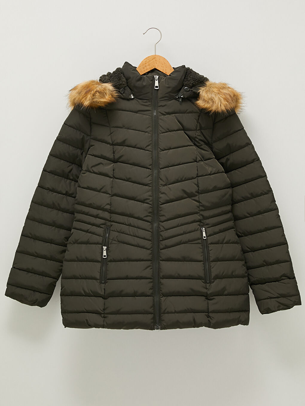 Hooded Flat Long Sleeve Pocket Detail Thick Women's Inflatable Coat-5