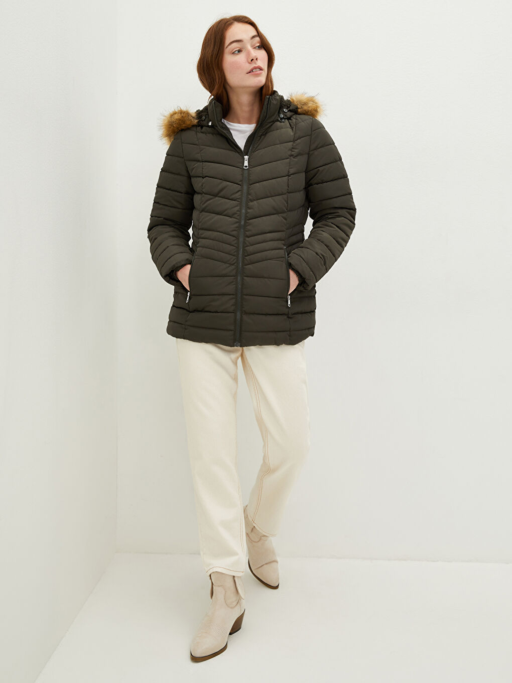 Hooded Flat Long Sleeve Pocket Detail Thick Women's Inflatable Coat-1