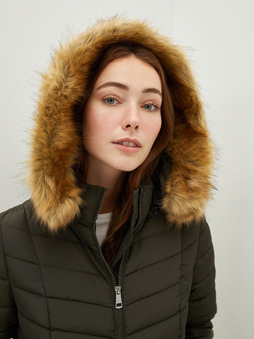 Hooded Flat Long Sleeve Pocket Detail Thick Women's Inflatable Coat-2