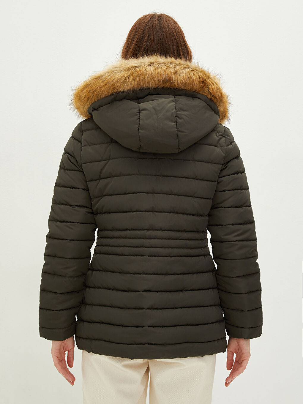 Hooded Flat Long Sleeve Pocket Detail Thick Women's Inflatable Coat-3