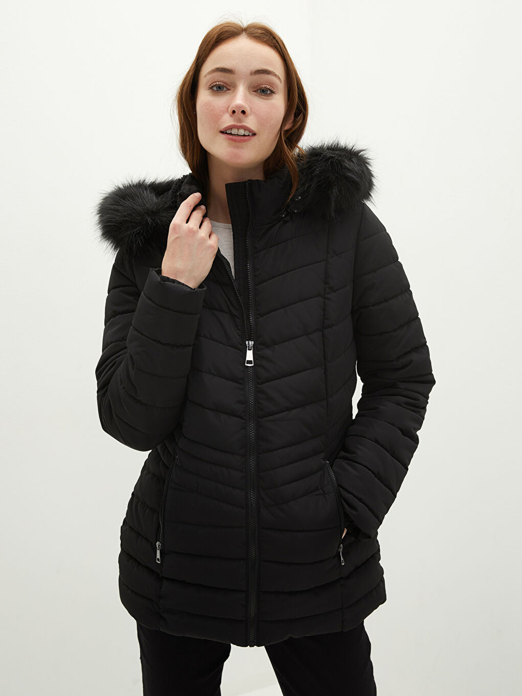 Geacă Matlasată Inflabilă Groasă Cu Glugă Mânecă Lungă Detaliu Buzunar pentru Femei