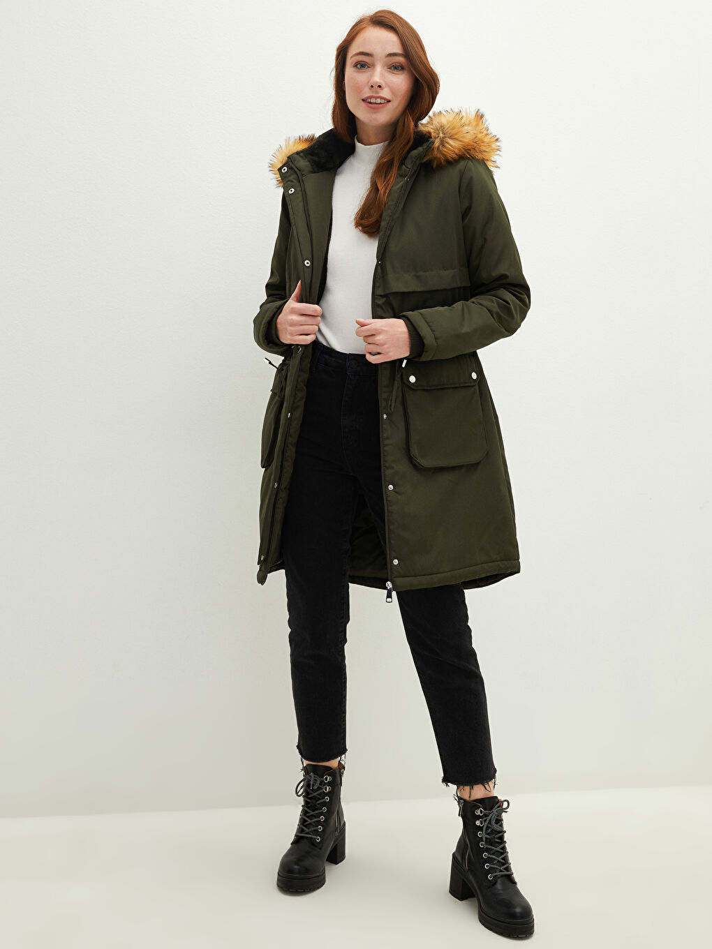 Women's Parka with Hooded Straight Long Sleeve Thick-1