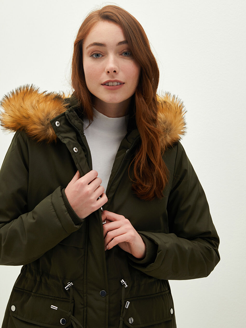 Women's Parka with Hooded Straight Long Sleeve Thick-3