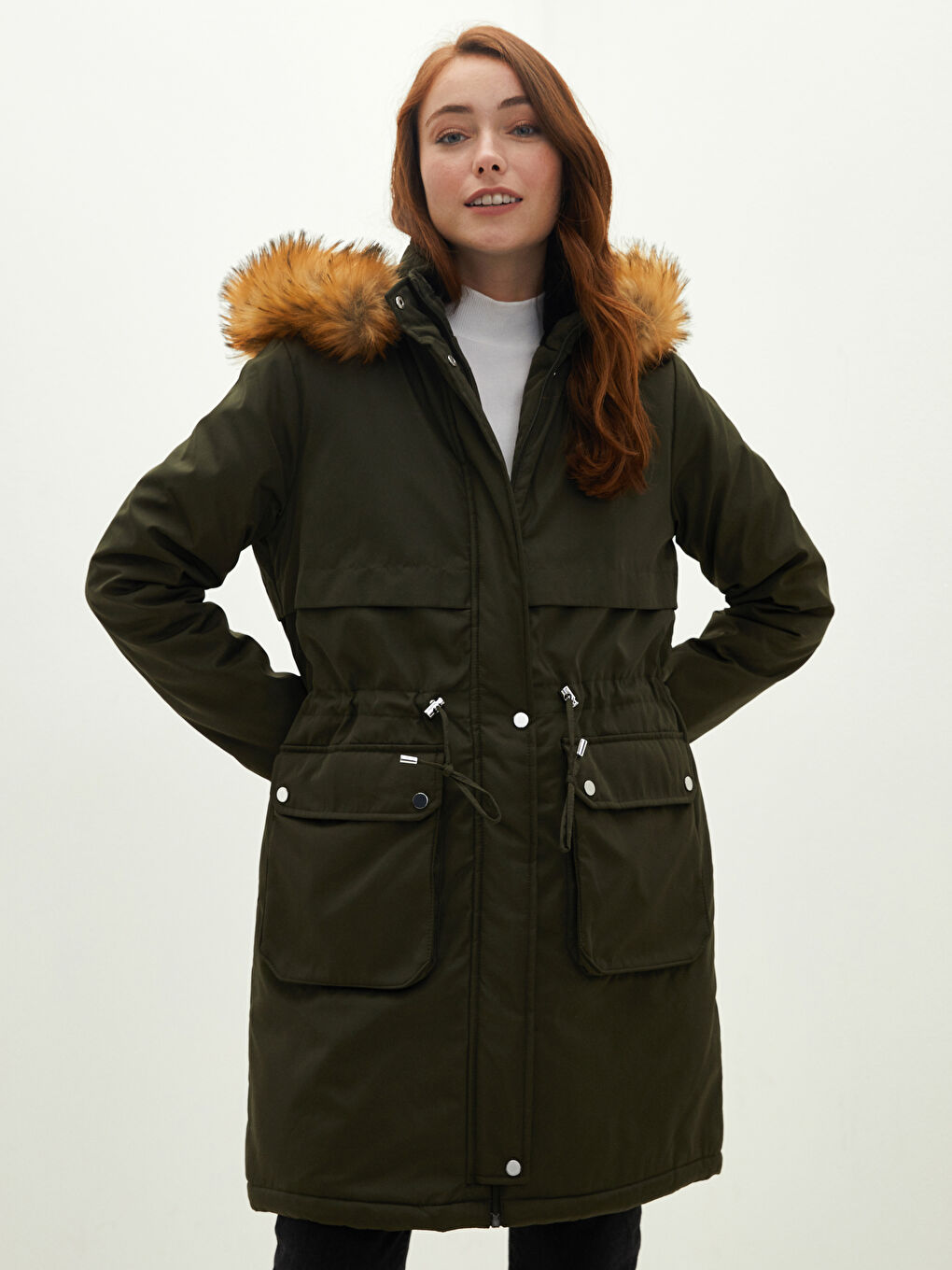 Women's Parka with Hooded Straight Long Sleeve Thick-6