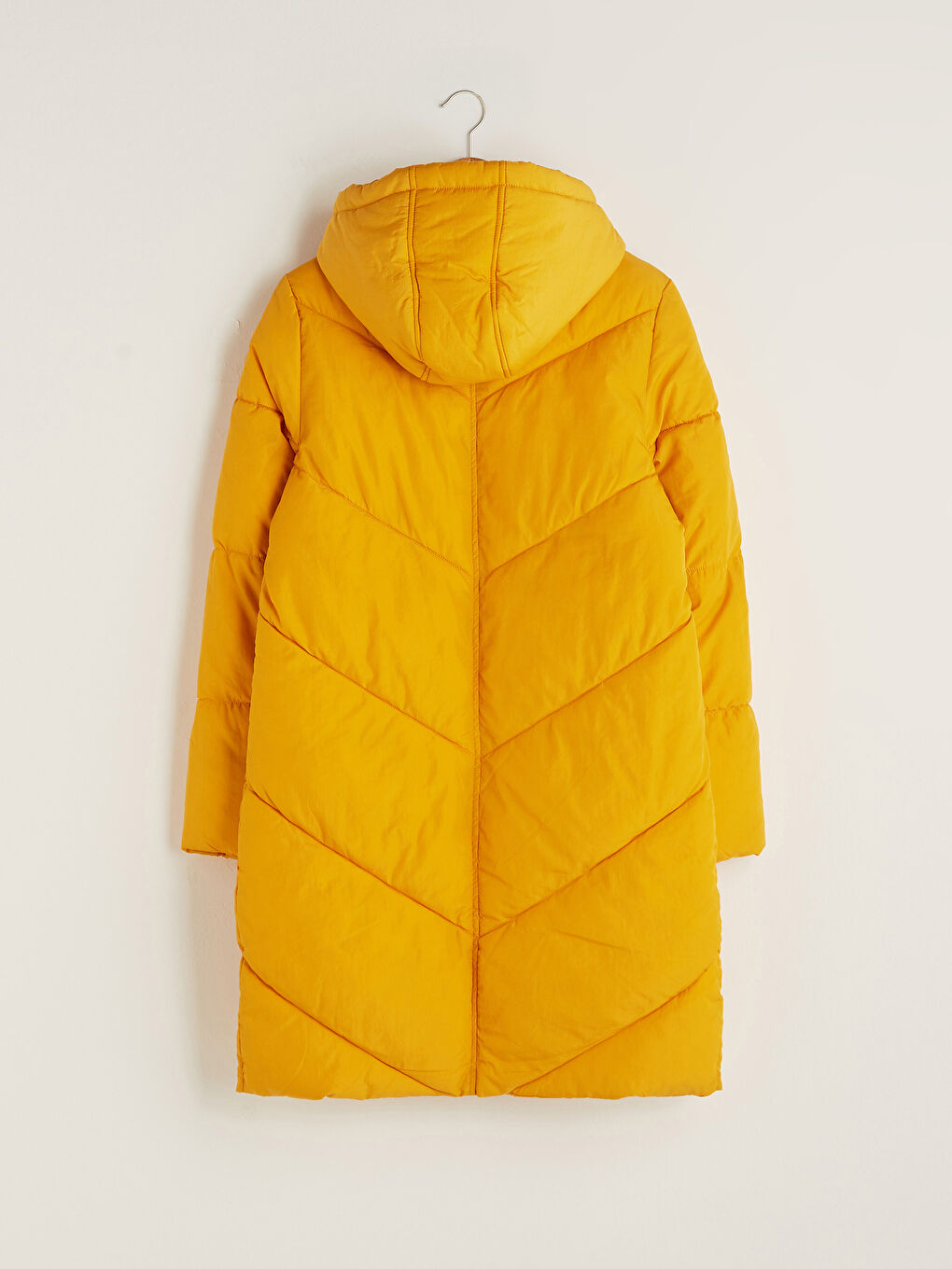 Әйелдерге арналған капюшонды өрнексіз қалталы ұзын жең қалың пуховик пальто-8