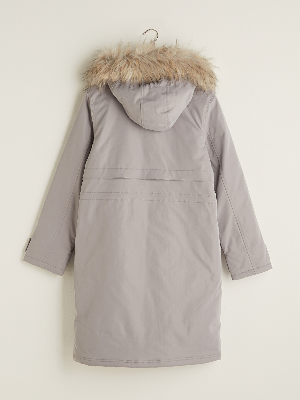 Women's Fur Detailed Hooded Plain Long Sleeve Plush Lined Thick Parka-7
