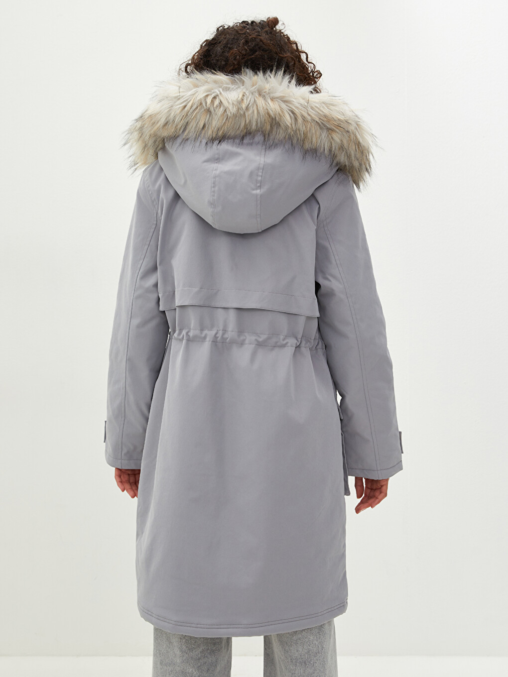 Women's Fur Detailed Hooded Plain Long Sleeve Plush Lined Thick Parka-4