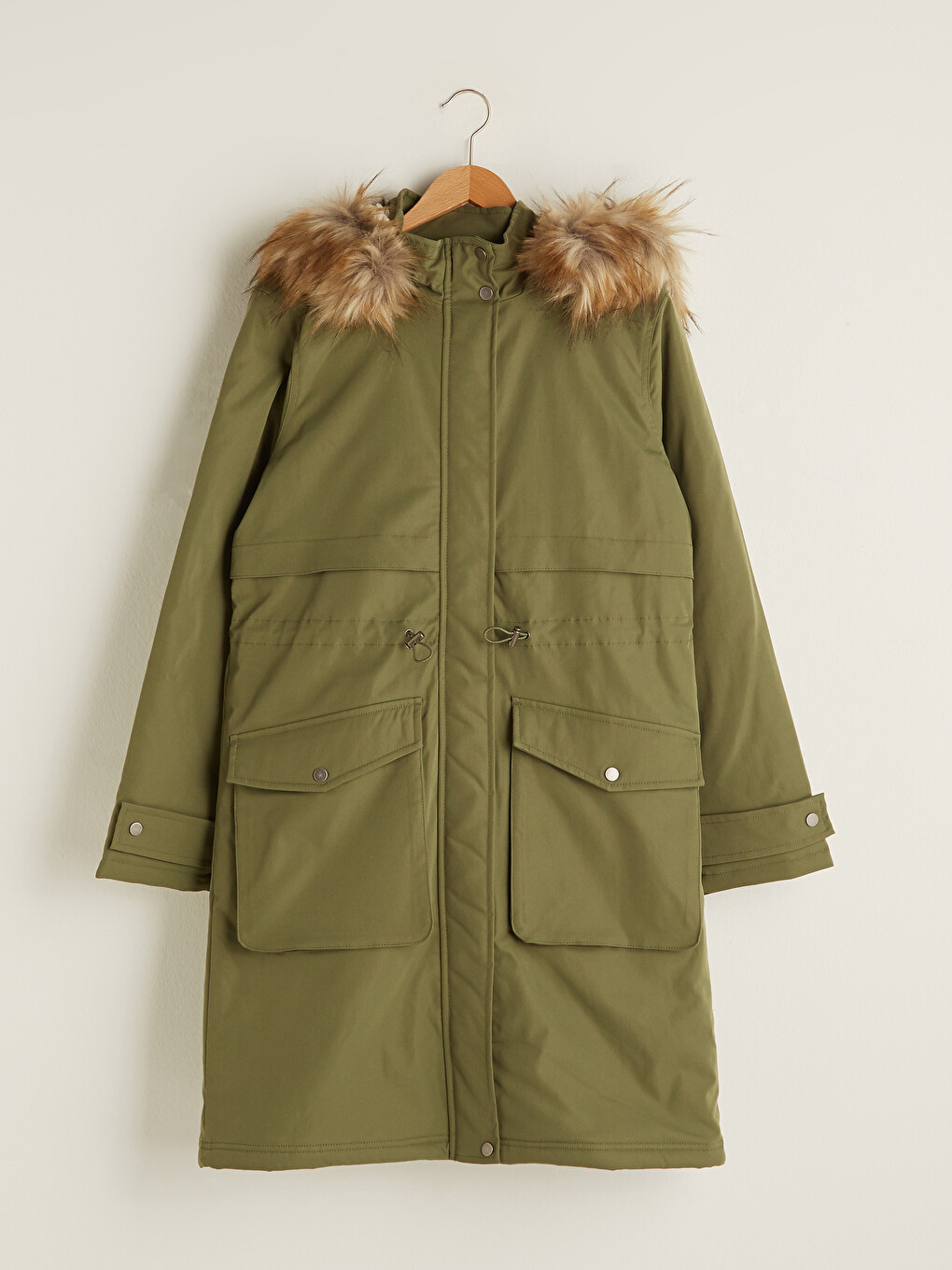 Women's Fur Detailed Hooded Plain Long Sleeve Plush Lined Thick Parka-5