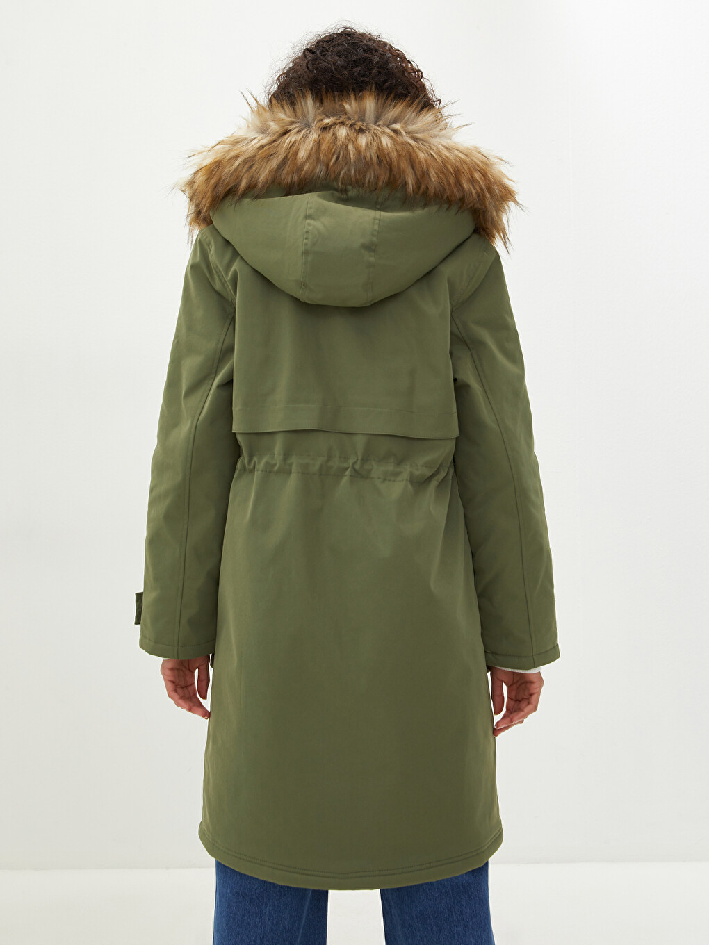 Women's Fur Detailed Hooded Plain Long Sleeve Plush Lined Thick Parka-3