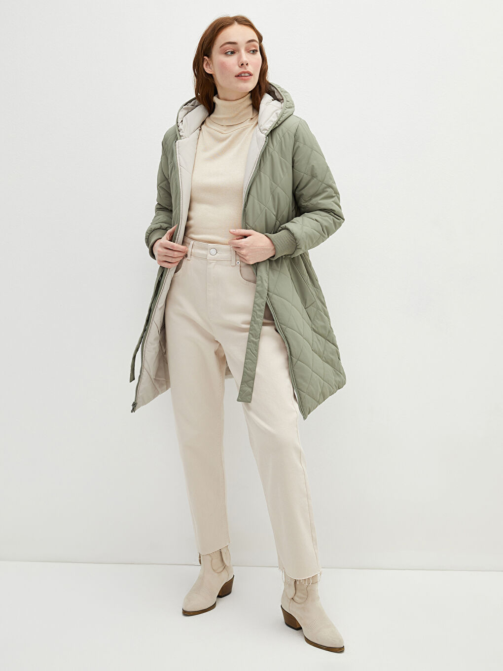 Ženski prošiveni kaputi na naduvavanje sa kapuljačom, dezenom, džepovima i dugim rukavima-6