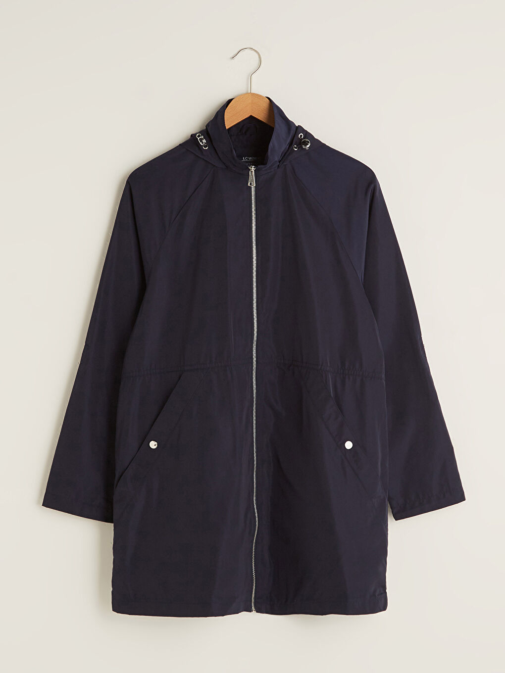 معطف واق من المطر للسيدات بكابوش ياقة سادة بسحاب إغلاق كم طويل-6