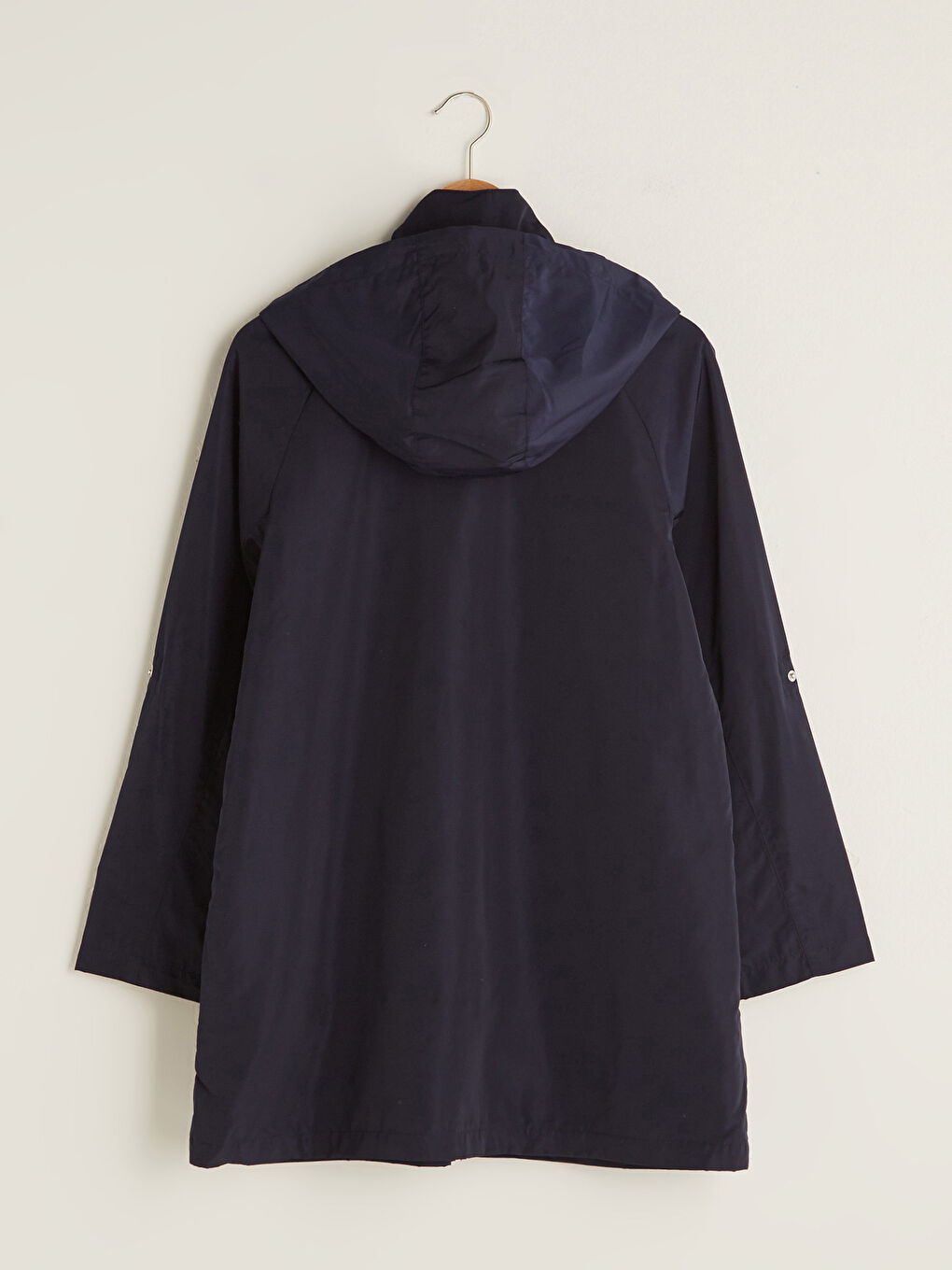 معطف واق من المطر للسيدات بكابوش ياقة سادة بسحاب إغلاق كم طويل-7